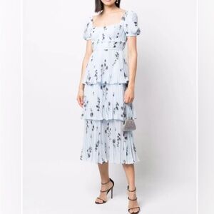 Self-Portrait Blue Puff Sleeve MIDI Dress